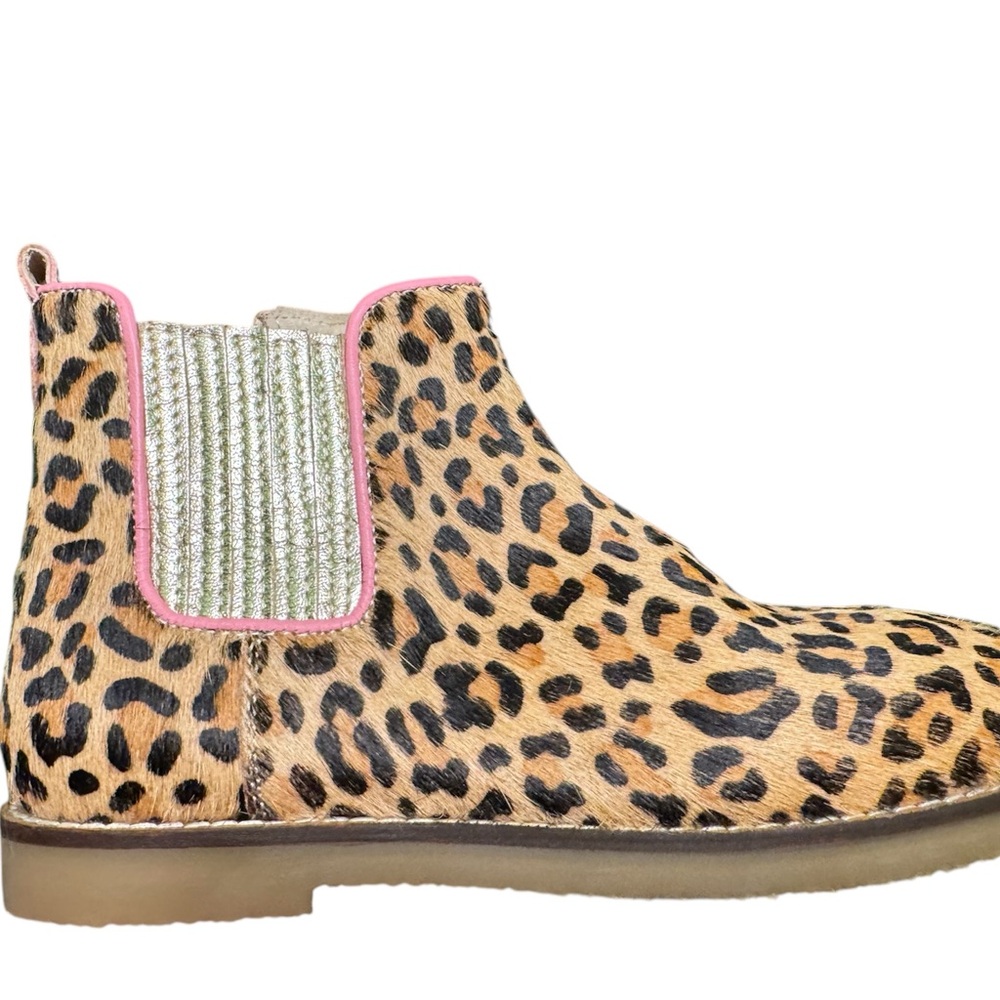 Leopard Print Ankle Boots with Pink Trim